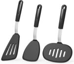 Silicone Spatula Turner Set of 3,  600°F Heat Resistant Cooking Spatulas for Nonstick Cookware, Extra Large Flexible Kitchen Utensils for Frying, Cooking, Baking, Black