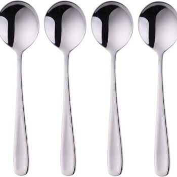 7-Inch Soup Spoons,  Bouillon Spoon,18/10 Stainless Steel Finished Table Dinner Spoons Set of 4 (Silver)