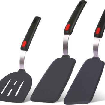 Silicone Spatula Turner Set Large And Thin Flipper Spatulas Heat Resistant 600 ° F Slotted Flexible Turner Cooking Utensils For Nonstick Cookware Egg,Pancake,Fish,Omelette,Hamburger (3 Pack)