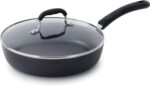 Non Stick Fry Pan w/ Lid 10 Inch, Induction, Oven Broiler Safe 400F, Compatible with All Cooktops, Cookware, Deep Frying Pan, Cooking Skillet, Pots and Pans, Dishwasher Safe, Black