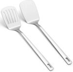 Stainless Steel Spatulas Set, Silver Slotted Turner, Solid Turner, Kitchen Spatulas for Nonstick Cookware, Dishwasher Safe, Easy to Clean