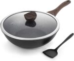 Nonstick Wok with Lid, 12 Inch Woks & Stir-fry Pans, Granite Stone Coating for Cooking, Induction Cookware, Compatible with All Stovetops,  Free