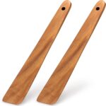 2 Pcs Teak Wood Spatula Set 12 Inch Kitchen Turner Spatula Best Wooden Utensils for Cooking Spatula Egg Flipper Spatula Non Stick Kitchen Utensil Flat Scraper Spatula Mixing Baking Spatula