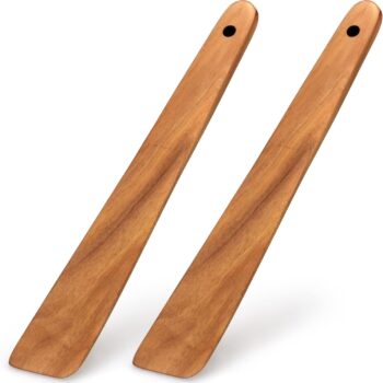 2 Pcs Teak Wood Spatula Set 12 Inch Kitchen Turner Spatula Best Wooden Utensils for Cooking Spatula Egg Flipper Spatula Non Stick Kitchen Utensil Flat Scraper Spatula Mixing Baking Spatula