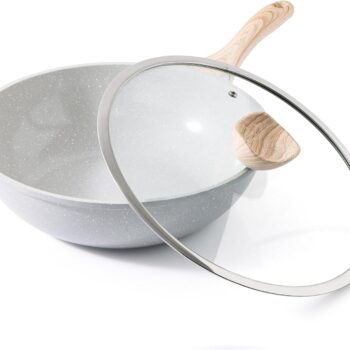 Ceramic Wok Pan, 12 Inch Nonstick Wok with Lid, Healthy Non Toxic Woks & Stir-fry Pans for Cooking, Induction Cookware,  &  Free