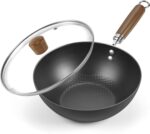 Carbon Steel Wok Pan, 9.5" Stir-Fry Pan, 1.65lb Lightweight Flat Bottom Mini Wok for 1-2 Servings