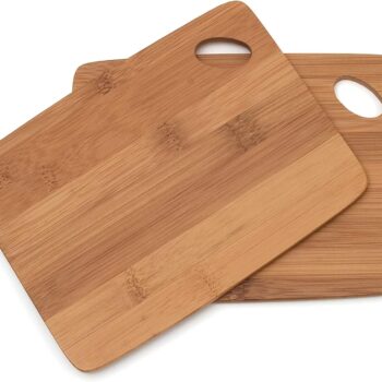 Bamboo Wood Thin Kitchen Cutting Boards with Oval Hole in Corner, Set of 2 Boards, 6" x 8" x 0.25"