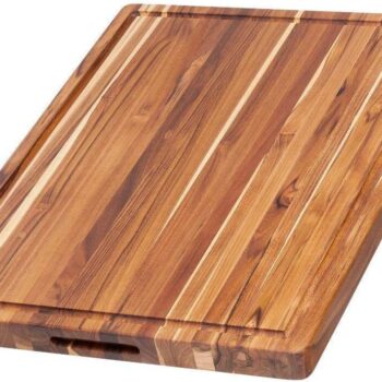 Carving Board - Large (L) Wood Cutting Board with Juice Groove and Grip Handles - Reversible Teak Edge Grain Wood - Knife Friendly - FSC Certified