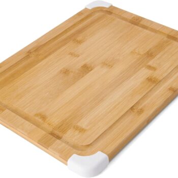 Nonslip Bamboo Cutting Board with Juice Groove, 11x14 Inch, White