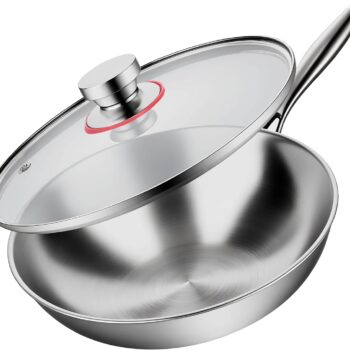 Tri-Ply 13 Inch Stainless Steel Wok Pan with Lid, Stir-Frying Pan,Induction Wok,Dishwasher and Oven Safe,Heavy Duty and Detachable handle.