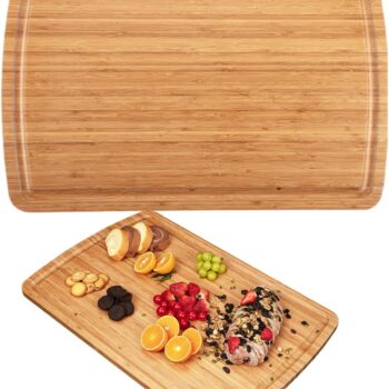 30" Extra Large Bamboo Cutting Boards for Kitchen, Wooden Chopping Board with Juice Groove, Reversible Butcher Block Cutting Board Carving Board for Meat Turkey Veggies, 30 x 20 Inch