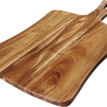 Acacia Wood Cutting Board with Handle 14" x 8.5" Inch, Wooden Serving Tray, Charcuterie Paddle, Cutting Serving Versatile Board for Meat, Cheese, Vegetables, Bread, and Charcuterie