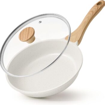Nonstick Ceramic Frying Pan Skillet with Lid, 8 Inch Omelet Pan, Healthy Non Toxic Chef Pan, Induction Compatible Egg Pan with Heat Resistant Handle, PFAS-Free
