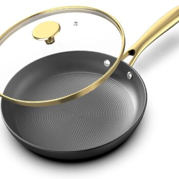 Non stick Frying Pans, Long Lasting 10 Inch Frying Pan with Lid, Professional Cast Iron Skillets Nonstick Frying Pan, Frying Pans Nonstick with Lid and Stay Cool Handle, Christmas Gifts