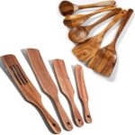 5 Pcs Wooden Spoons & 4 Pack spurtle Set for cooking, Non-Stick Wooden utesils set for cooking, stirring,