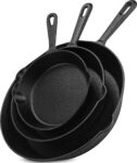 Saute Fry Pan - Pre-Seasoned Cast Iron Skillet Set 3-Piece - Frying Pan - 6 Inch, 8 Inch and 10 Inch Cast Iron Set (Black)