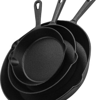Saute Fry Pan - Pre-Seasoned Cast Iron Skillet Set 3-Piece - Frying Pan - 6 Inch, 8 Inch and 10 Inch Cast Iron Set (Black)