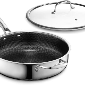 Hybrid Nonstick 3.3 Qt Deep Sauté Pan and Lid, Dishwasher and Oven-Safe, Induction Ready, Compatible with All Cooktops