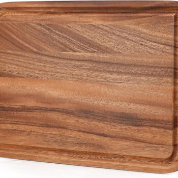 Acacia Wood Cutting Board for Kitchen -  Organic Wooden Chopping Serving Board with Deep Juice Groove for Meat (Butcher Block) Veggies, Fruit and Cheese, 17 x 12"