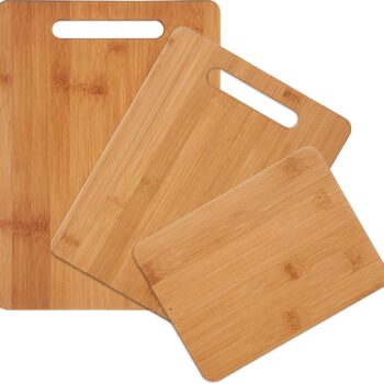 3-Piece Wood Cutting Board Set, Reversible Chopping Boards for Meal Prep and Serving, Charcuterie Boards, Wooden Cutting Boards with Built-in Handles, Set of 3 Assorted Sizes, Bamboo