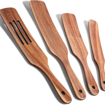 Spurtle Set, Natural Acacia Wooden Kitchen Utensils Set of 4, Wooden Spoons Utensils for Cooking, stirring, Mixing, Serving, spurtles kitchen tools as seen on tv for  Cookware
