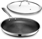 Hybrid Nonstick 12-Inch Fry Pan with Tempered Glass Lid, Stay-Cool Handle, Dishwasher and Oven Safe, Induction Ready, Compatible with All Cooktops