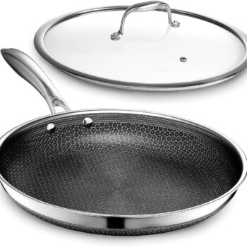 Hybrid Nonstick 12-Inch Fry Pan with Tempered Glass Lid, Stay-Cool Handle, Dishwasher and Oven Safe, Induction Ready, Compatible with All Cooktops