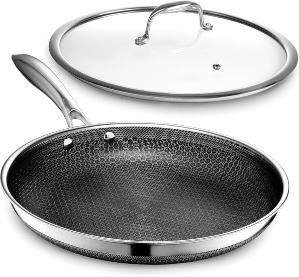 Hybrid Nonstick 12-Inch Fry Pan with Tempered Glass Lid, Stay-Cool Handle, Dishwasher and Oven Safe, Induction Ready, Compatible with All Cooktops